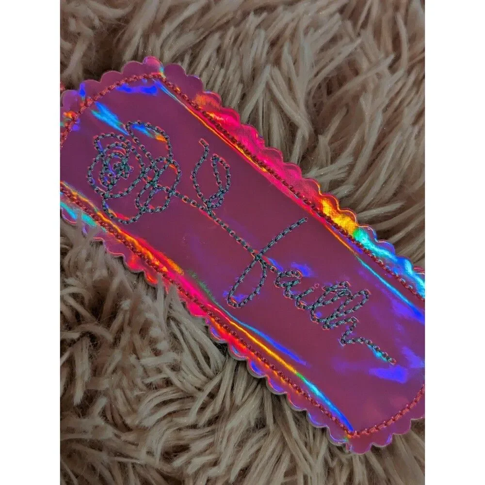 Shimmery pink holographic bookmark embroidered Faith brand new